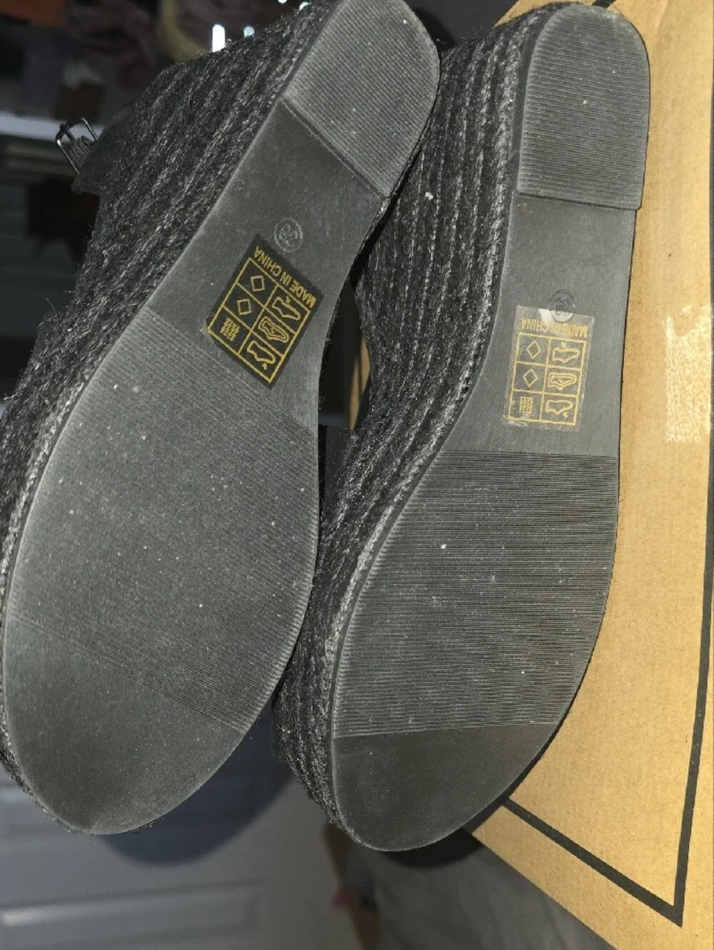 Women’s Black Wedge Espadrille Peep-Toe Sandals